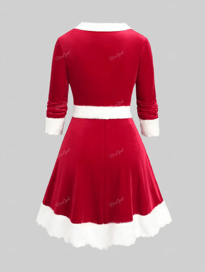 ROSEGAL Plus Size Christmas Dresses Red Ruched Heart Buttons Patchwork Cami Dress and Velvet Top 2023 Women Dress Tee Two Pieces