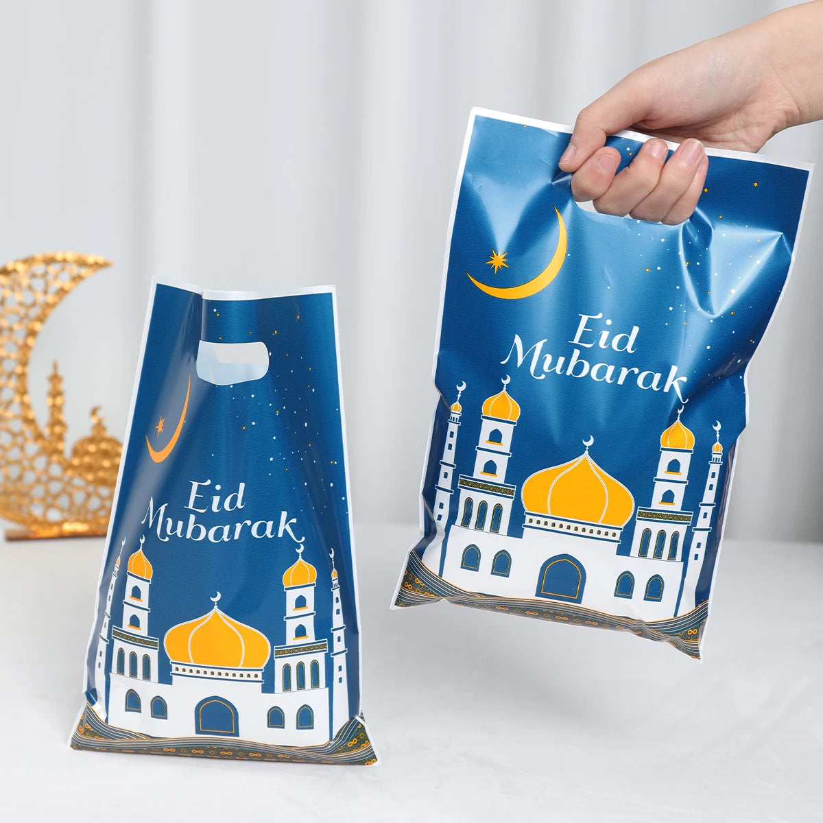 10pcs Eid Mubarak Gift Bags Plastic Candy Cookie Bag Ramadan Kareem Decoration 2024 Islamic Muslim Party Supplies Eid Gifts
