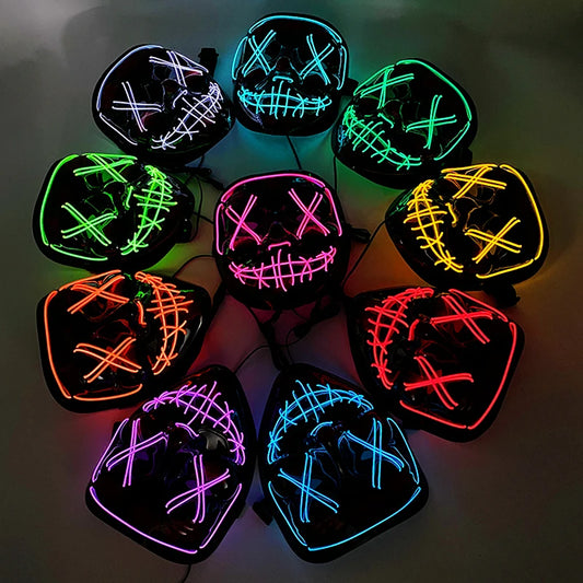 LED Halloween Mask Luminous Neon Mask Glow in the Dark Mascaras Halloween Party Costume Cosplay Masques Props Horror Mask