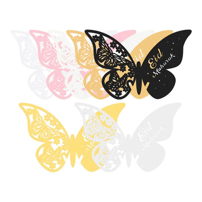 20pcs Eid Mubarak Hollow Butterfly Cup Card Wine Glass Paper Name Place Seat Card Wedding Party Ramadan Kareem Table Decorations