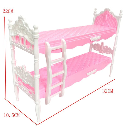 NK 1 Pcs Pink Bunk Doll Bed Dollhouse Furniture Princess Girl Bedroom for Barbie Doll Accessories Gift's Doll Baby Toy