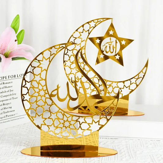Hollow Out Ramadan Moon Acrylic Table Ornament Eid Mubarak DIY Decoration for Home Kareem Eid Gift Islamic Muslim Party Supplies