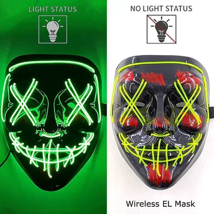 Wireless Halloween Neon LED Purge Mask Masque Masquerade Party Masks Light Grow in the Dark Horror Mask Glowing Masker