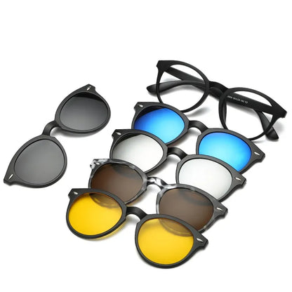 HJYFINO 5 Lenes Magnet Sunglasses Clip Mirrored Clip on Sunglasses Clip on Glasses Men Polarized Clip Custom Prescription Myopia