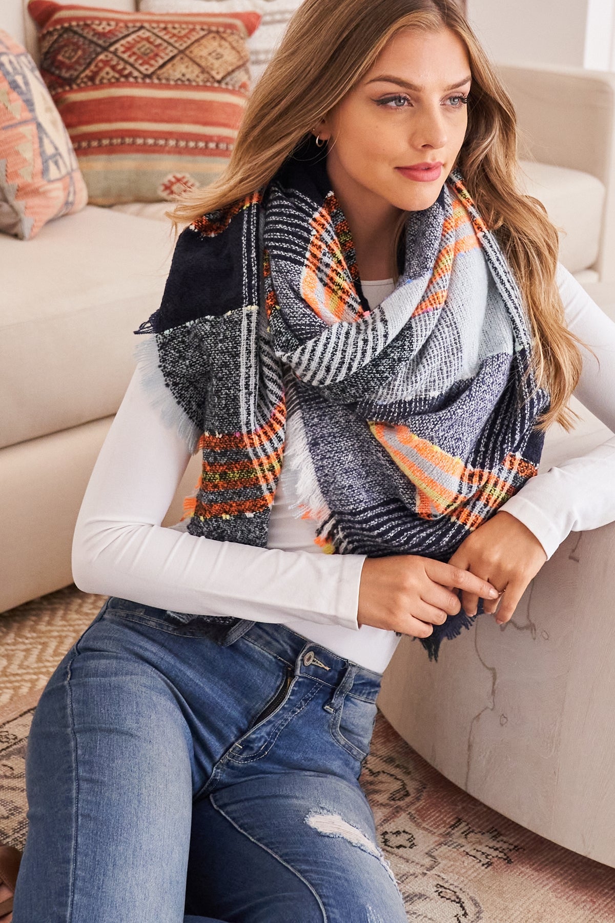 Multi Color Blanket Fringed Scarf