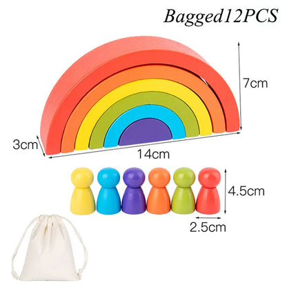 Children's Montessori Wooden Building Blocks Early Education Educational Toys Tree Flame House Stone Rainbow Blocks Wooden Toys