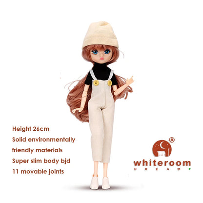 Slim 26cm Bjd Doll for Girl Purple Hair Big Eyes Fashion Princess Clothes Suit Accessories Decoration Eyelash Solid Doll Gift