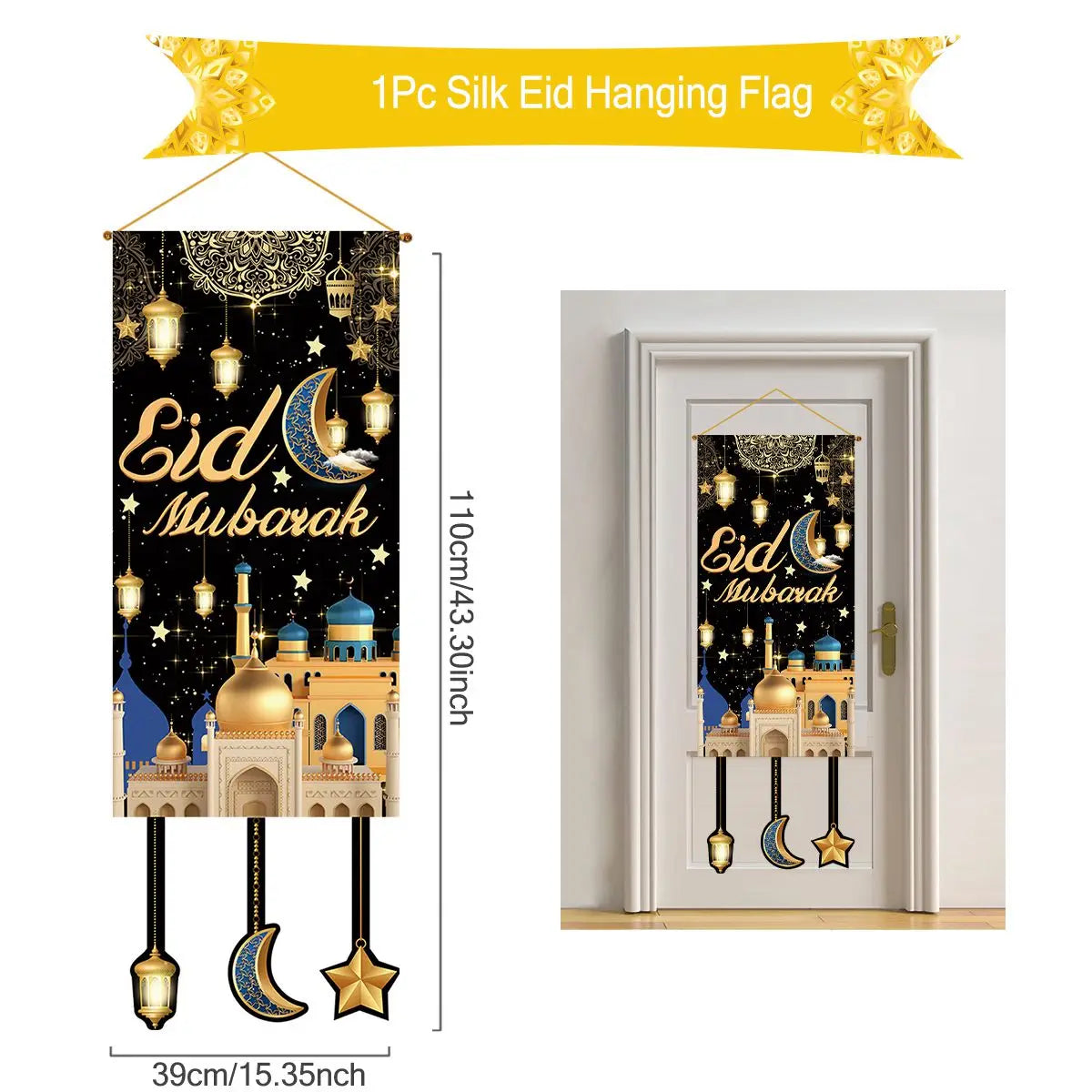 Eid Mubarak Decoration 2024 Hanging Flag Ramadan for Home Door Islamic Muslim Party Decor Ramadan Kareem Banner Eid Al-Fitr Gift