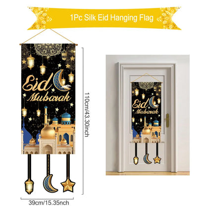 Eid Mubarak Decoration 2024 Hanging Flag Ramadan for Home Door Islamic Muslim Party Decor Ramadan Kareem Banner Eid Al-Fitr Gift