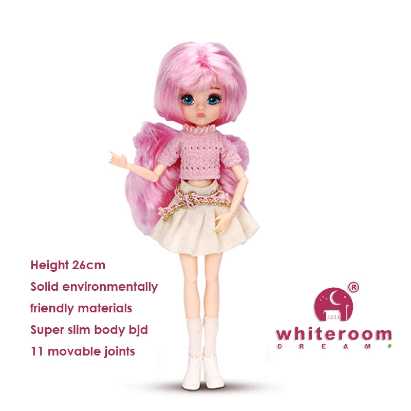 Slim 26cm Bjd Doll for Girl Purple Hair Big Eyes Fashion Princess Clothes Suit Accessories Decoration Eyelash Solid Doll Gift