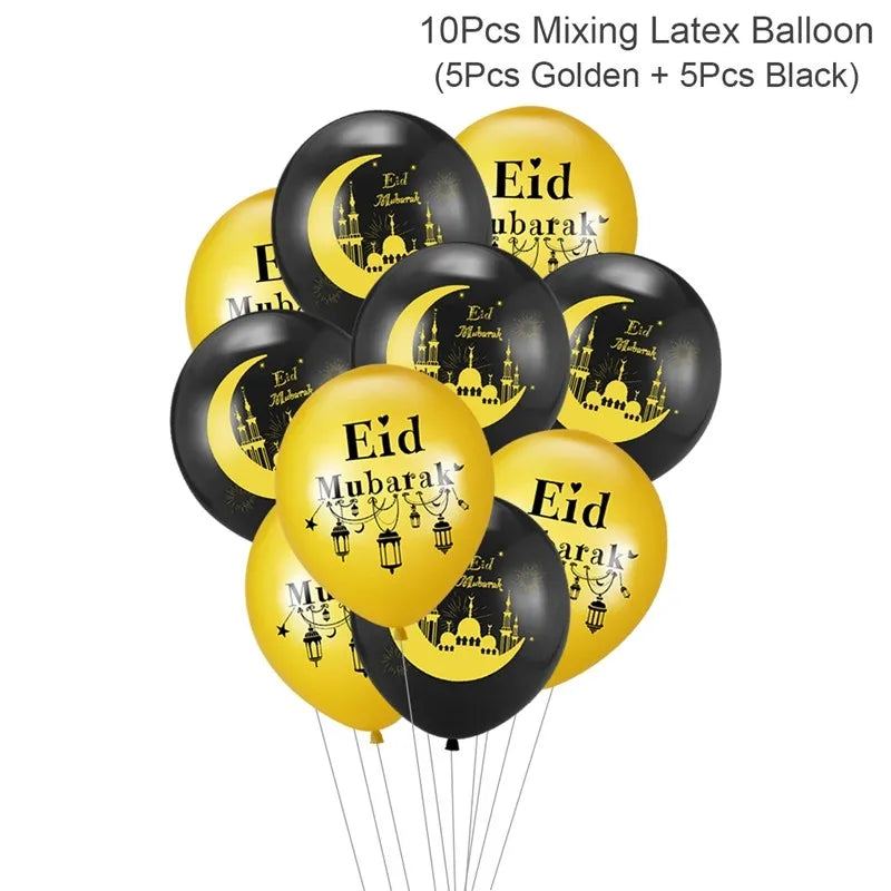 Eid Mubarak Banner Bunting Balloons Plates Tablecloth Kareem Ramadan Decoration for Home 2024  Muslim Islamic Party Supplies