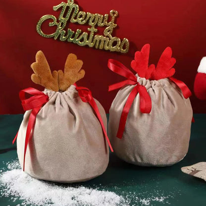 5/10Pcs Christmas Reindeer Candy Gift Bag Velvet Santa Sacks Drawstring Gift Bags Christmas Decoration Kids New Year Party Gift