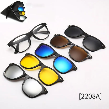 HJYFINO 5 Lenes Magnet Sunglasses Clip Mirrored Clip on Sunglasses Clip on Glasses Men Polarized Clip Custom Prescription Myopia