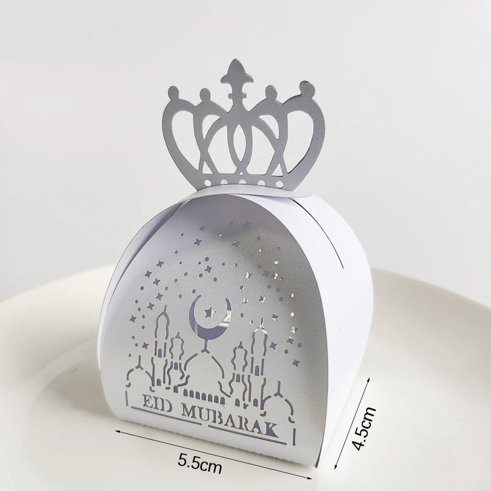 10Pcs Eid Mubarak Gift Box Ramadan Gift Packages Gold Hollow Eid Mubarak Candy Cake Box Eid Mubarak Decoration 2024 Muslim Party