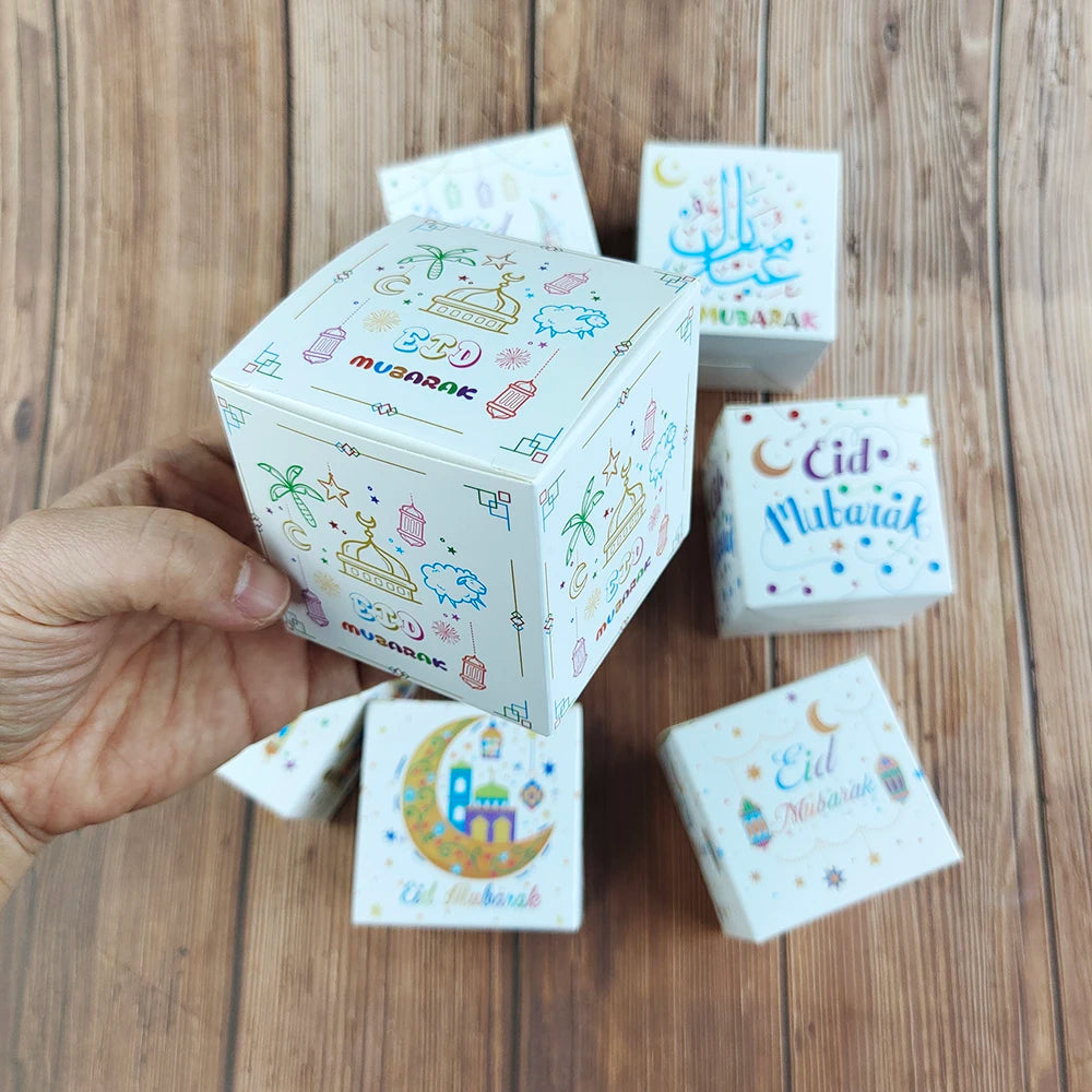 5Pcs Eid Mubarak Gift Box Ramadan Candy Cookie Boxes for Kids Ramadan Packaging Eid Gift Packing Box Ramadan Decoration 2024
