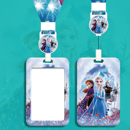 Disney Frozen Access Card Holder Lanyard Student ID Campus Bus Card Cover Elsa Anna Girls Elastic Rope Badge Reel Work Card Case