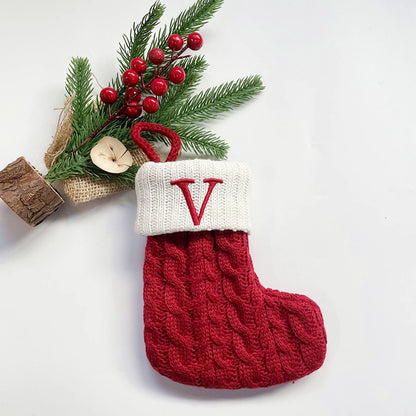 Christmas Socks Snowflake Alphabet Letters Christmas Knitting Stocking Christmas Tree Pendant Decoration for Home Xmas Gift 2024