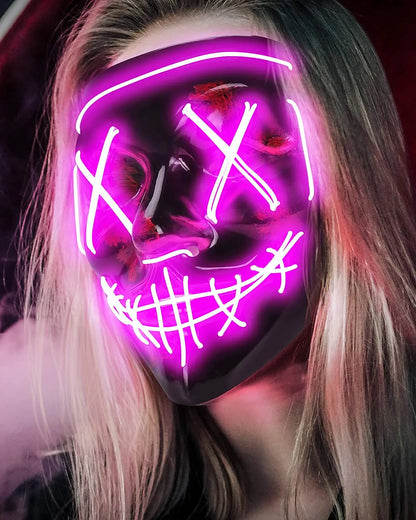 Light Up Mask LED Mask Scary Halloween Mask Glow Neon Festival Mask Costume Mask With Lighting Modes El Wire for Men Women Kids