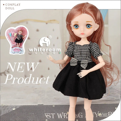 Slim 26cm Bjd Doll for Girl 13 Movable Joints Fashion Princess Clothes Suit Accessories Blue Eyes Decoration Eyelash Solid Doll