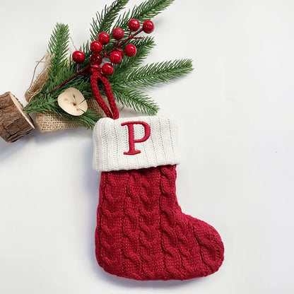 Christmas Socks Snowflake Alphabet Letters Christmas Knitting Stocking Christmas Tree Pendant Decoration for Home Xmas Gift 2024
