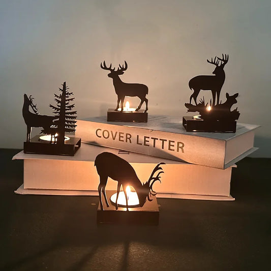 Christmas Iron Art Elk Candlestick Elk Christmas Tree Tea Candlestick Table Lamp Holder Decoration Christmas Home Decoration