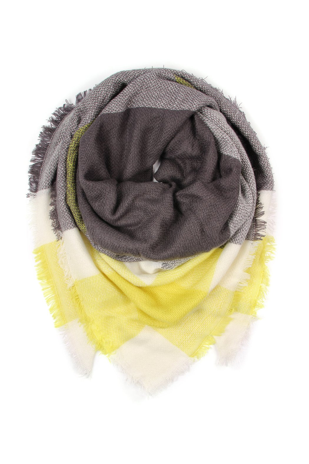 Dark Gray Yellow Blanket Fringed Scarf