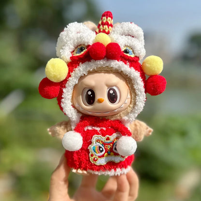 New Year Labubu Outfit for 17cm Mini Doll Chinese Style Matched Red Clothes Accessories
