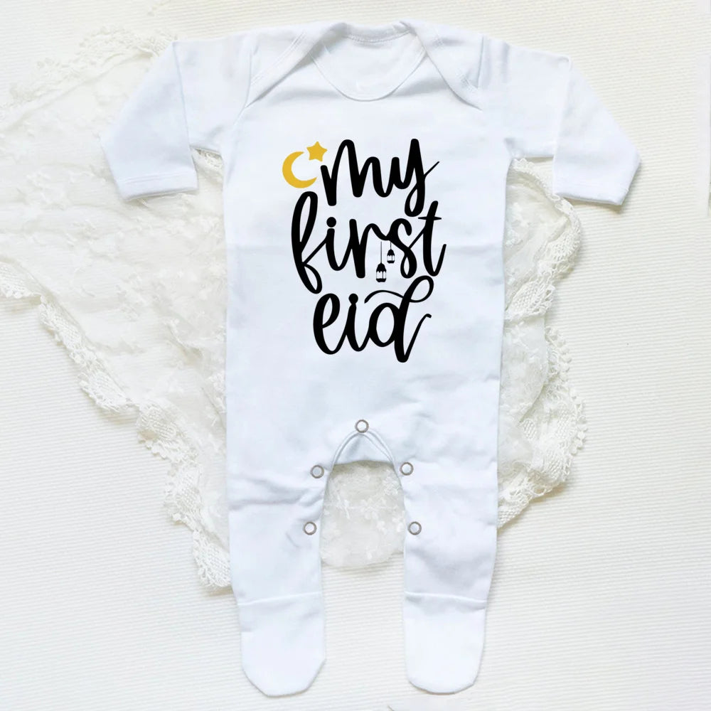 My First Eid Ramadan Baby Babygrow Sleepsuit Vest Bodysuit Infant Long Sleeve Romper Ramadan Islamic Muslim Keepsake Baby Outfit