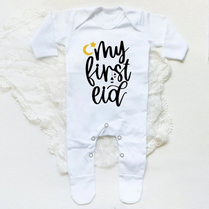 My First Eid Ramadan Baby Babygrow Sleepsuit Vest Bodysuit Infant Long Sleeve Romper Ramadan Islamic Muslim Keepsake Baby Outfit