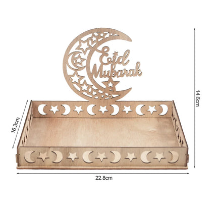 Wooden Eid Mubarak Food Tray Ramadan Decoration for Home Cake Display Islam Muslim Party Supplies 2024 Ramadan Kareem Eid Gifts