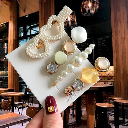 Acrylic Barrettes Headwear Pearl Hair Clip Sets for Women Fashion Geometric Hairpins Hair Accessories Headdress Girl Bobby Clip