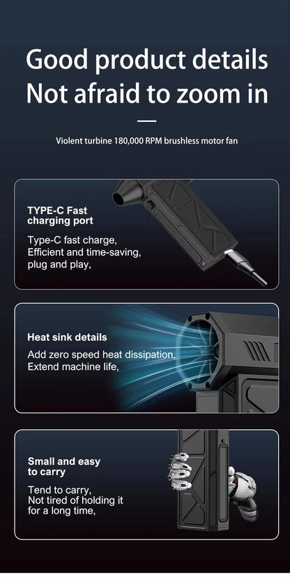 13000RPM Mini Turbo Jet Fan With 8000mAh Battery 4-Speed Settings Wind Speed 52m/S Electric Blower Snow Removal Air Dryer
