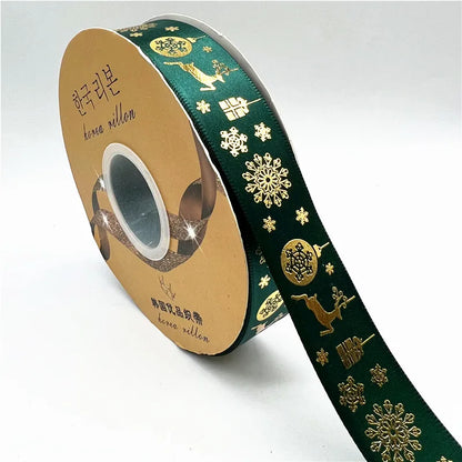 5yards 25mm Christmas Ribbon Printing Polyester Ribbon for Handmade Bow Party Christmas Decorations DIY Christmas Gift Wrapping