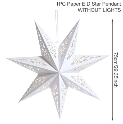 Eid Mubarak Hollow Out Star Hanging Pendant Christmas Ramadan Decor for Home Islam Muslim Party Mubarak Eid Al Adha Kareem