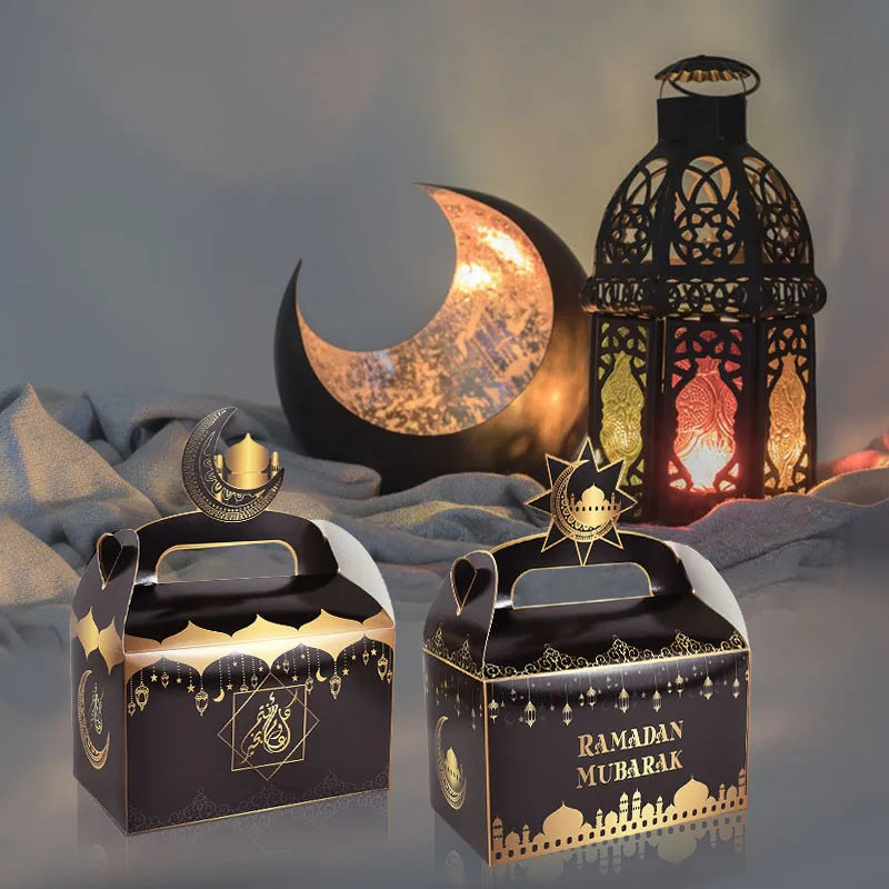 4Pcs EID Mubarak Gift Box 2024 Ramadan Mubarak Biscuit Candy Snack Packaging Box Bag Supplies Islamic Muslim Party Decoration
