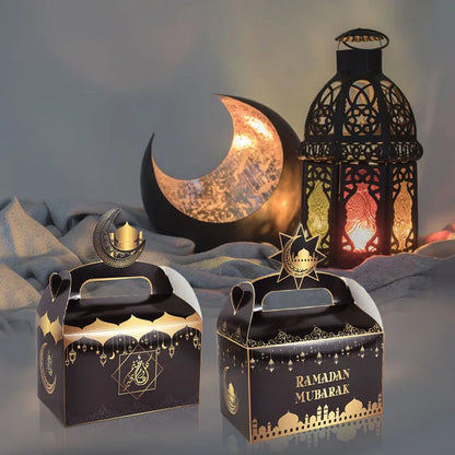 4Pcs EID Mubarak Gift Box 2024 Ramadan Mubarak Biscuit Candy Snack Packaging Box Bag Supplies Islamic Muslim Party Decoration