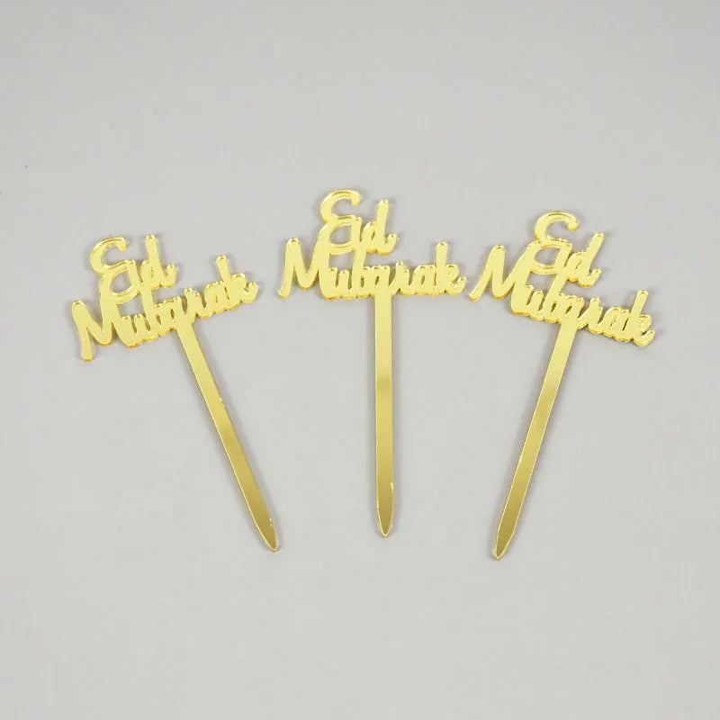 5/10pcs Eid Mubarak Acrylic Cupcake Topper Gold Ramadan Kareem Cake Topper Islamic Muslim Festival Party Cake DIY Decorations