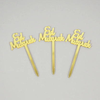 5/10pcs Eid Mubarak Acrylic Cupcake Topper Gold Ramadan Kareem Cake Topper Islamic Muslim Festival Party Cake DIY Decorations