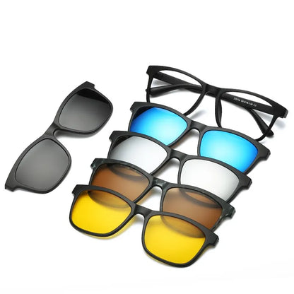 HJYFINO 5 Lenes Magnet Sunglasses Clip Mirrored Clip on Sunglasses Clip on Glasses Men Polarized Clip Custom Prescription Myopia