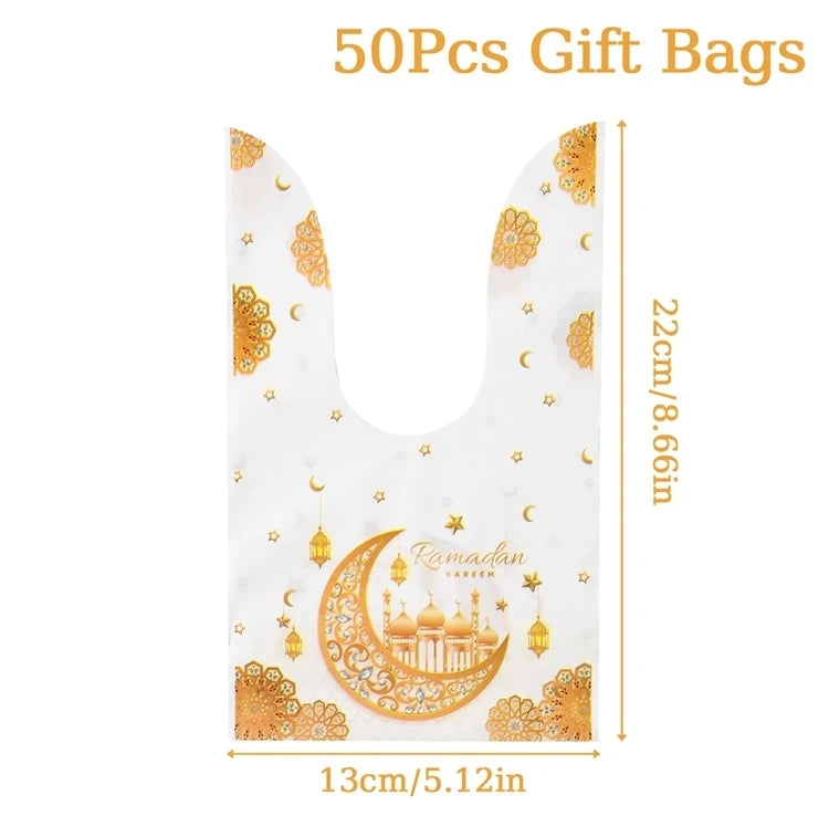 10pcs Eid Mubarak Gift Bags Plastic Candy Cookie Bag Ramadan Kareem Decoration 2024 Islamic Muslim Party Supplies Eid Gifts