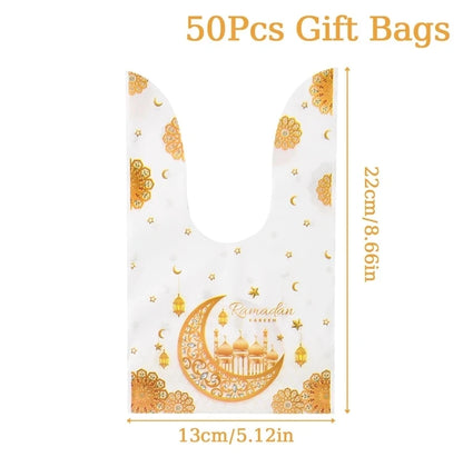 10pcs Eid Mubarak Gift Bags Plastic Candy Cookie Bag Ramadan Kareem Decoration 2024 Islamic Muslim Party Supplies Eid Gifts