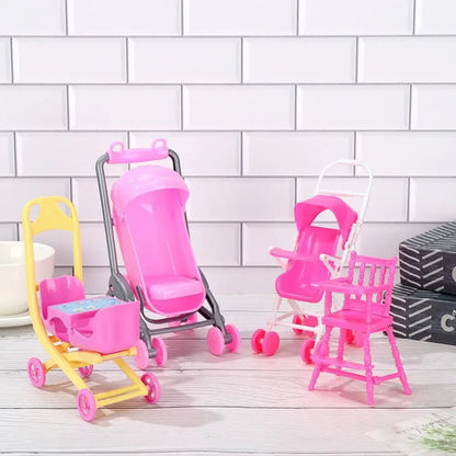 Baby Stroller for Dolls Dollhouse Barbies Furniture Access Infant Carriage Trolley Nursery Girls Doll House Playing House Toys