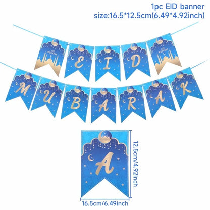 Eid Mubarak Banner Bunting Balloons Plates Tablecloth Kareem Ramadan Decoration for Home 2024  Muslim Islamic Party Supplies
