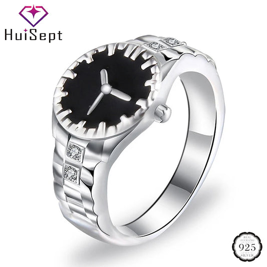 HuiSept Women Ring 925 Silver Jewelry Accessories Watch Shaped Zircon Gemstone for Wedding Party Gifts Ornaments Wholesale Rings