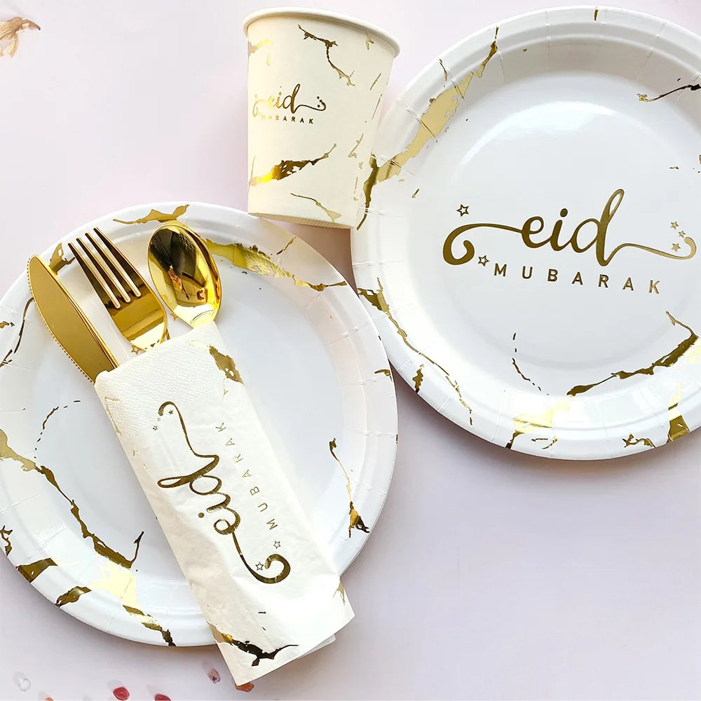 Ramadan Decoration Party Supplies EID Mubarak Paper Plate Cup for Ramadan Mubarak EID Party Home Decoration Islam Muslim Party