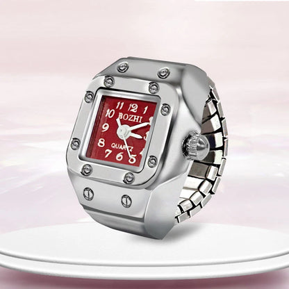 Steel Fun Vintage Punk Quartz Finger Pocket Watch Ring for Women Men Goth Clock Rings Digital Watch Elastic Stretchy Rings Gifts