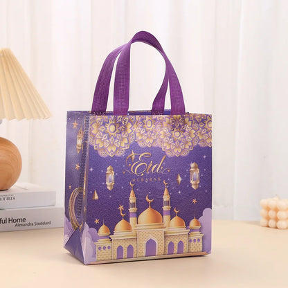 4Pcs Eid Mubarak Gift Bag Ramadan Kareem Nonwoven Pouch Cookie Candy Packaging Bags Muslim Islamic Ramadan Party Decor Supplies