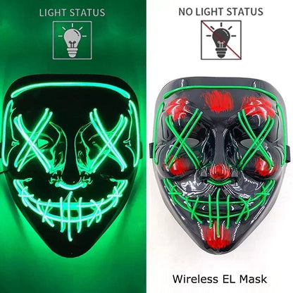 Wireless Halloween Neon LED Purge Mask Masque Masquerade Party Masks Light Grow in the Dark Horror Mask Glowing Masker