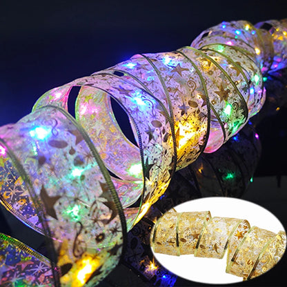 1-10m Christmas Luminous Lights Decoration Golden Christmas Ribbon Fairy String Lights for Home Party Christmas Supplies Decor