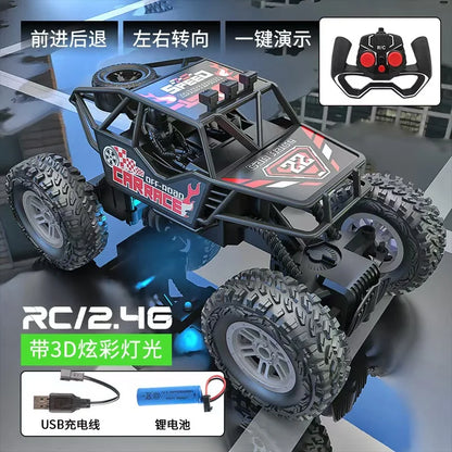 Remote Control Car With Colorful Flashing Lights, Rubber Wheels, Off-Road Toy Car Suitable for Christmas Children's Gifts